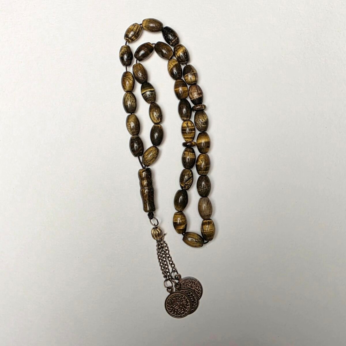 African Tiger's Eye عين النّمر أفريقي - 33 حبّة - شرابة أنتيمون